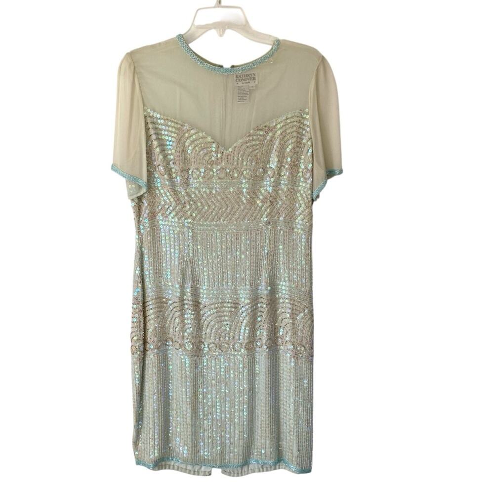 Vintage Kathryn Conover Beaded Sequin Mint Green Dress size 12